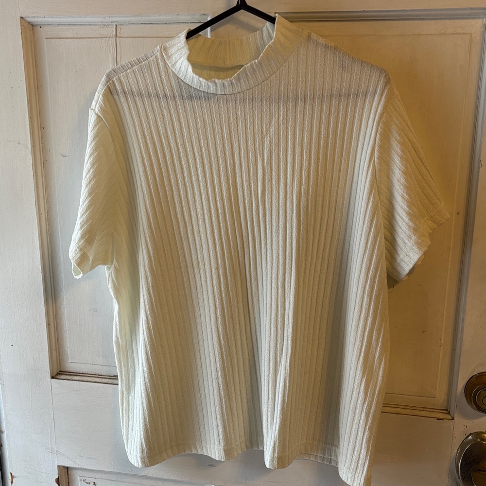 Women’s Off-White Ribbed Short Sleeve  Mock Turtleneck top
